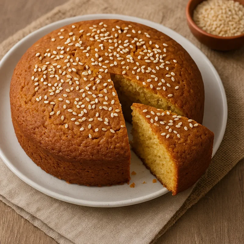 Cake arabe doré aux graines de sésame avec anis et fleur d’oranger