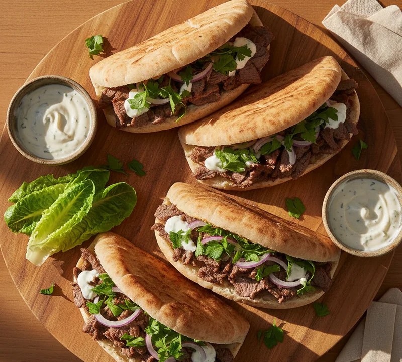 Sandwichs chawarma bœuf libanais prêts à déguster