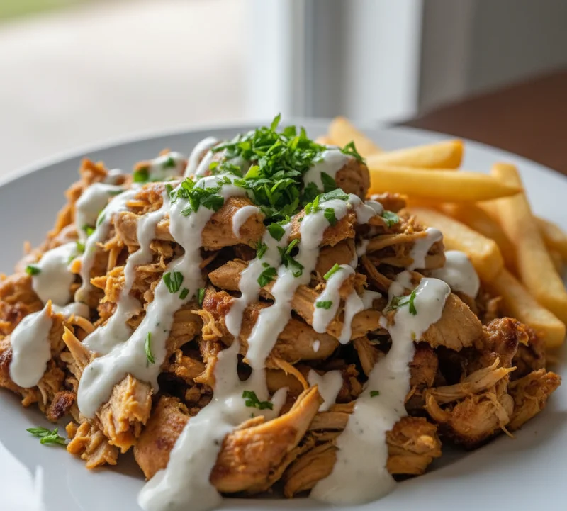 Poulet chawarma effiloché avec sauce blanche