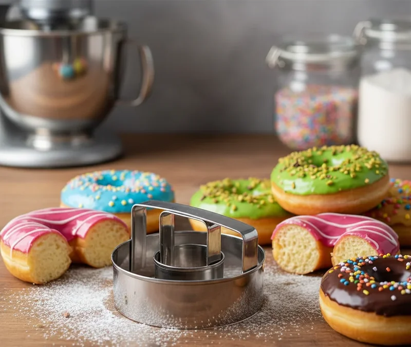 Découpoir à donuts 45 cm en métal sur plan de travail