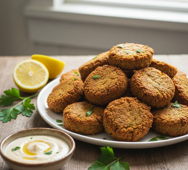 Assiette de falafels dorés avec sauce tahini