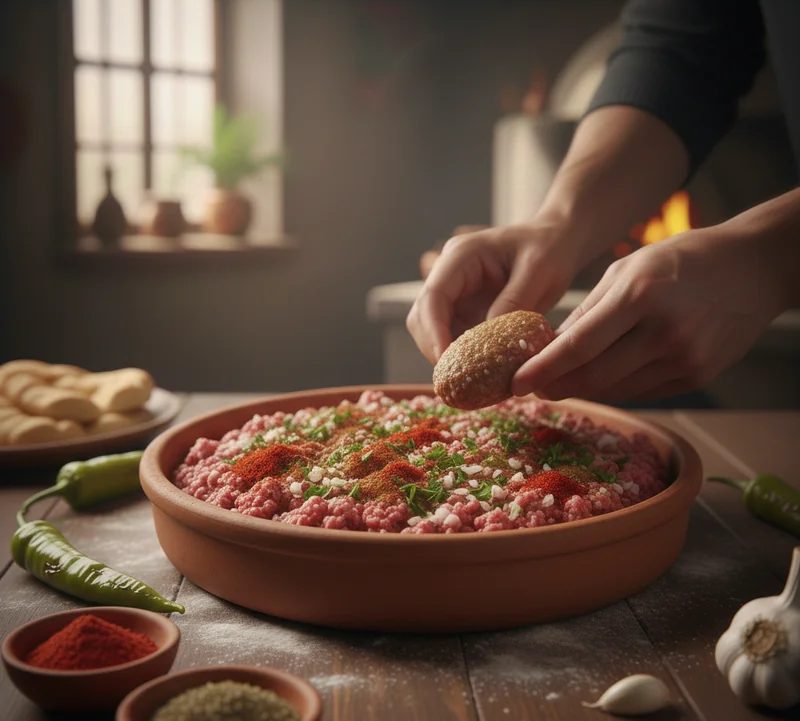 Préparation köfte épicées kebab aubergine