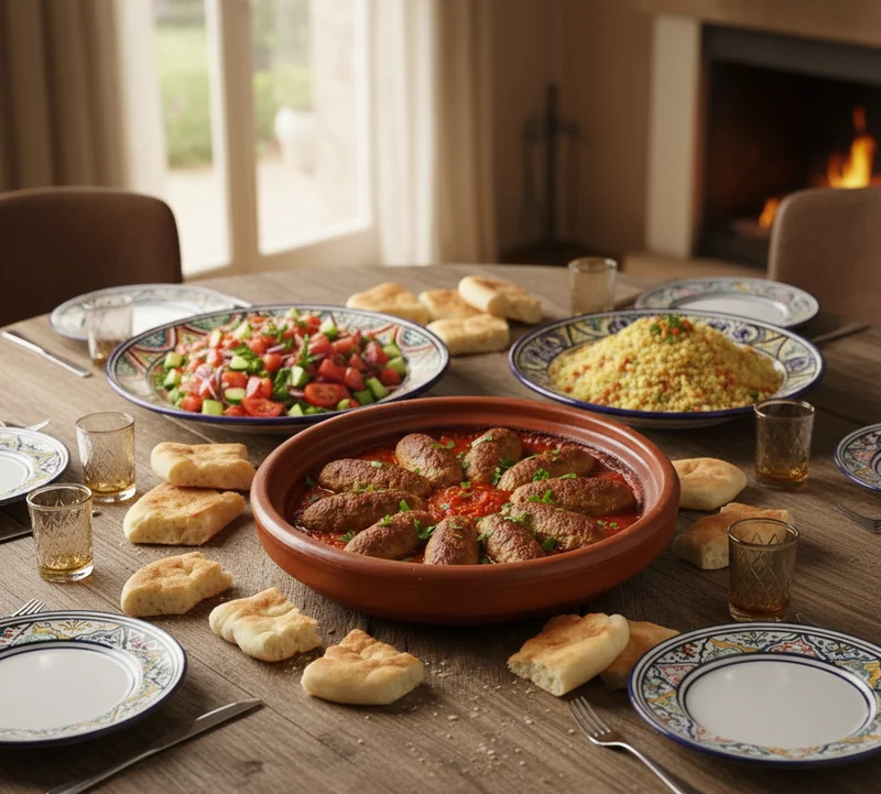 Kefta hassan pacha servie sur une table familiale marocaine