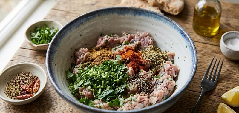 Mélange de sardines hachées avec herbes et épices pour kefta