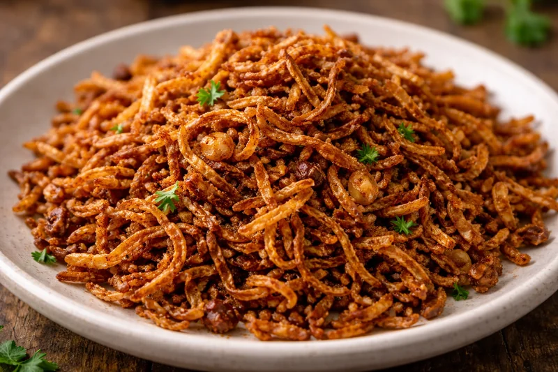 Ingrédients du koshary égyptien préparés séparément