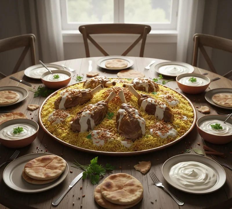 Mansaf partagé lors d'un repas traditionnel