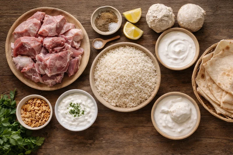 Ingrédients traditionnels du mansaf jordanien