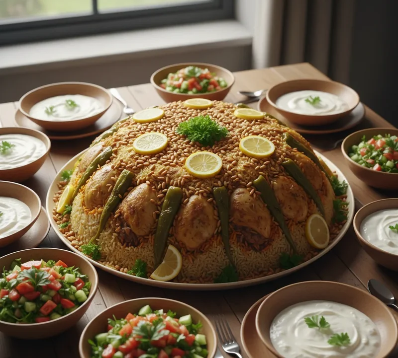 Maqlouba servie lors d'un repas convivial