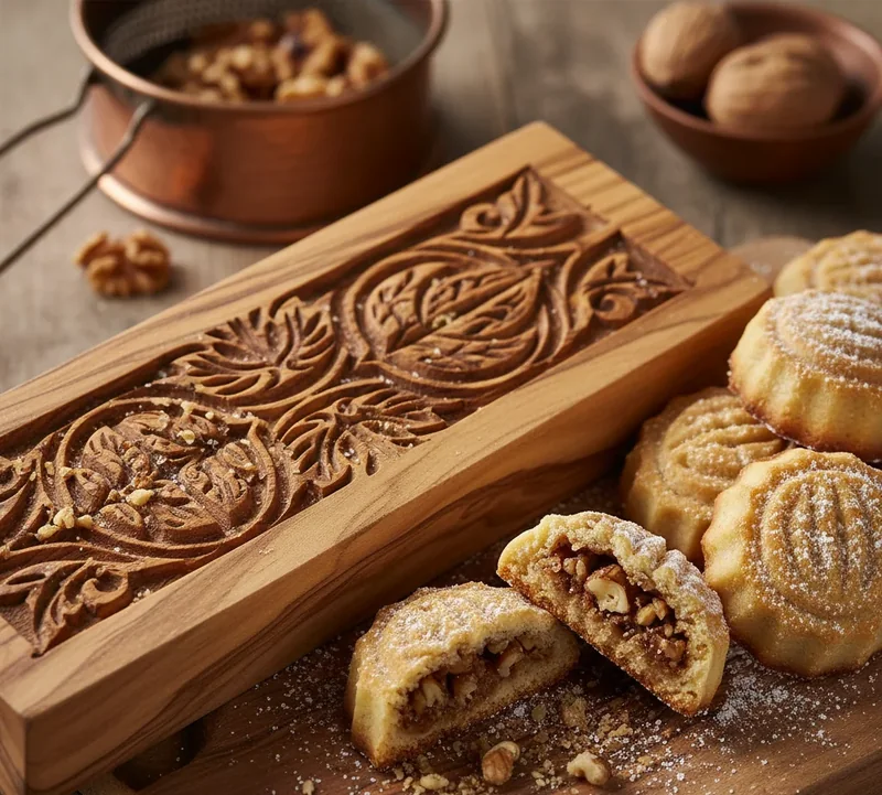 Détail du motif noix gravé sur un moule à maamoule