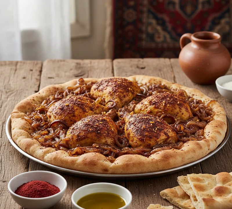 Plat traditionnel de musakhan palestinien au poulet et oignons