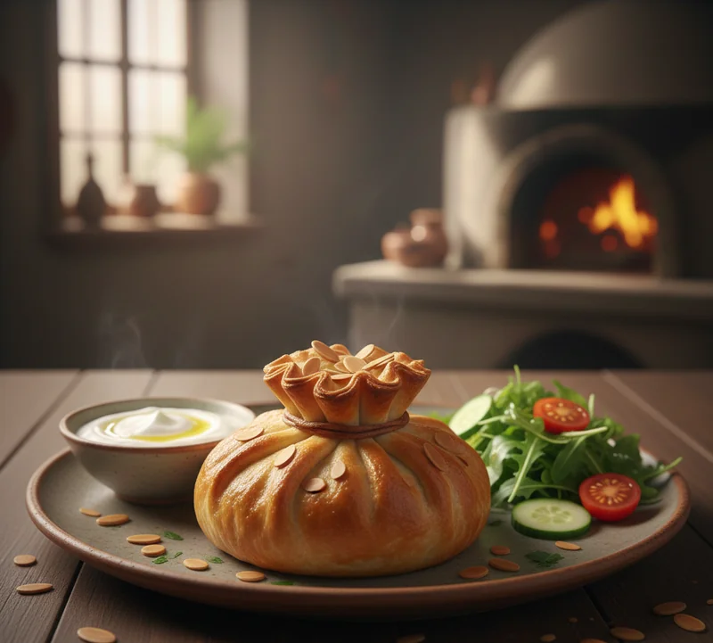 Ouzi servis avec yaourt et salade orientale