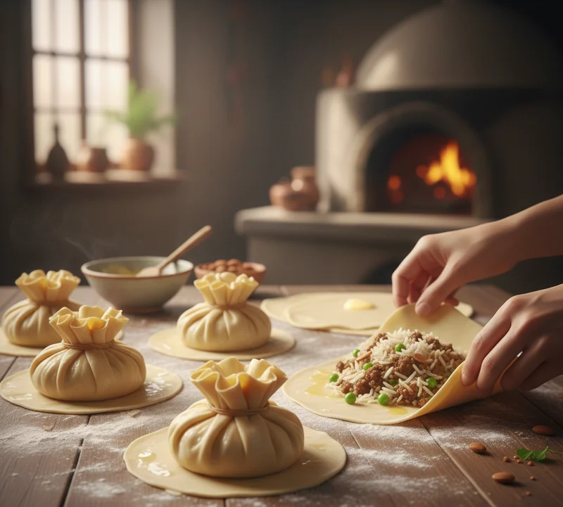 Montage des Ouzi avec pâte filo et farce