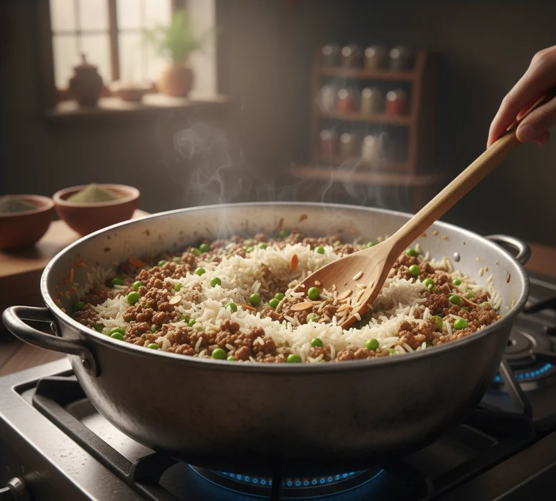 Préparation de la farce Ouzi aux épices syriennes