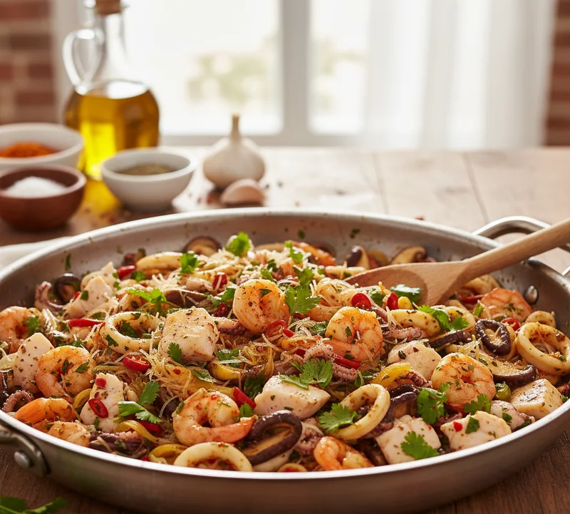 Farce pastilla aux fruits de mer et vermicelles