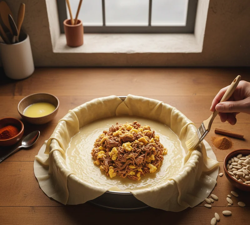 Montage des feuilles de brick pour une pastilla au pigeon