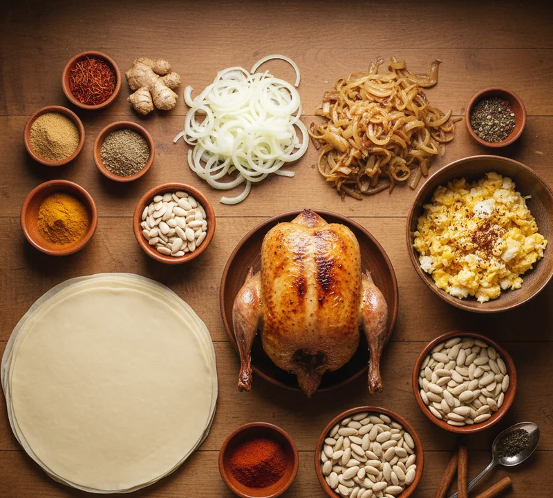 Ingrédients pour préparer une pastilla au pigeon
