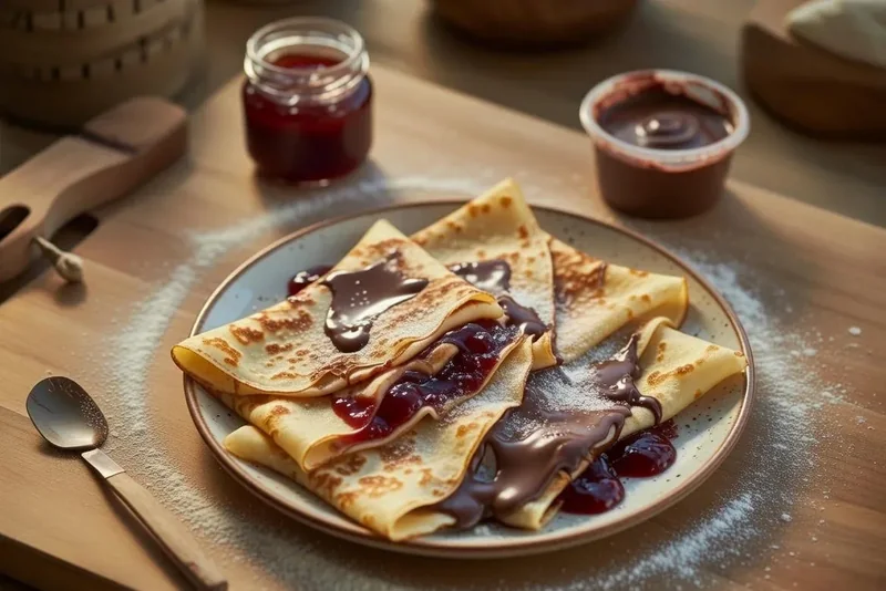 Crêpes garnies sucrées prêtes à être dégustées