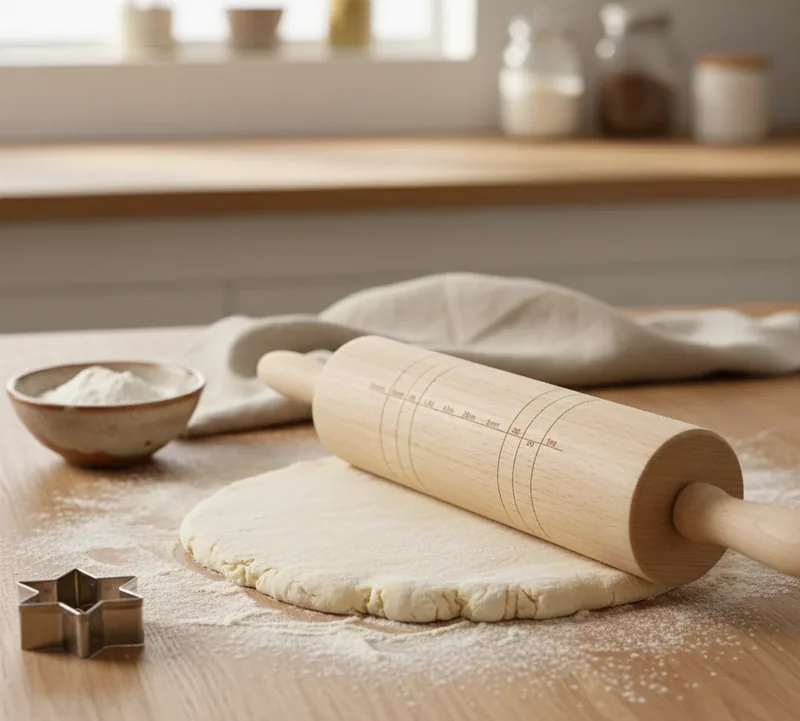 Rouleau à pâtisserie avec lignes utilisé pour étaler une pâte de manière uniforme
